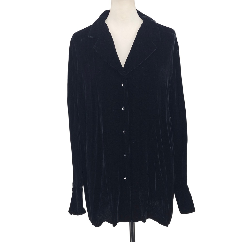 Lauren Ralph Lauren Silk Blend Velvet Button Up Tunic 2X Black Whimsigoth Formal